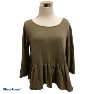 Free People Olive Green Longsleeve Peplum Top S:M